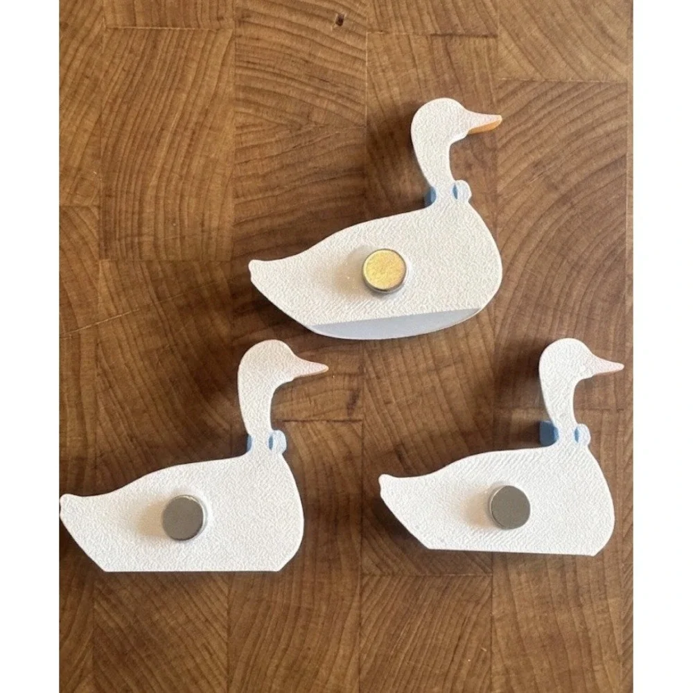 Vintage Style White Goose Blue Bow Refrigerator Magnet Blue 3D Print Set Of 3 2